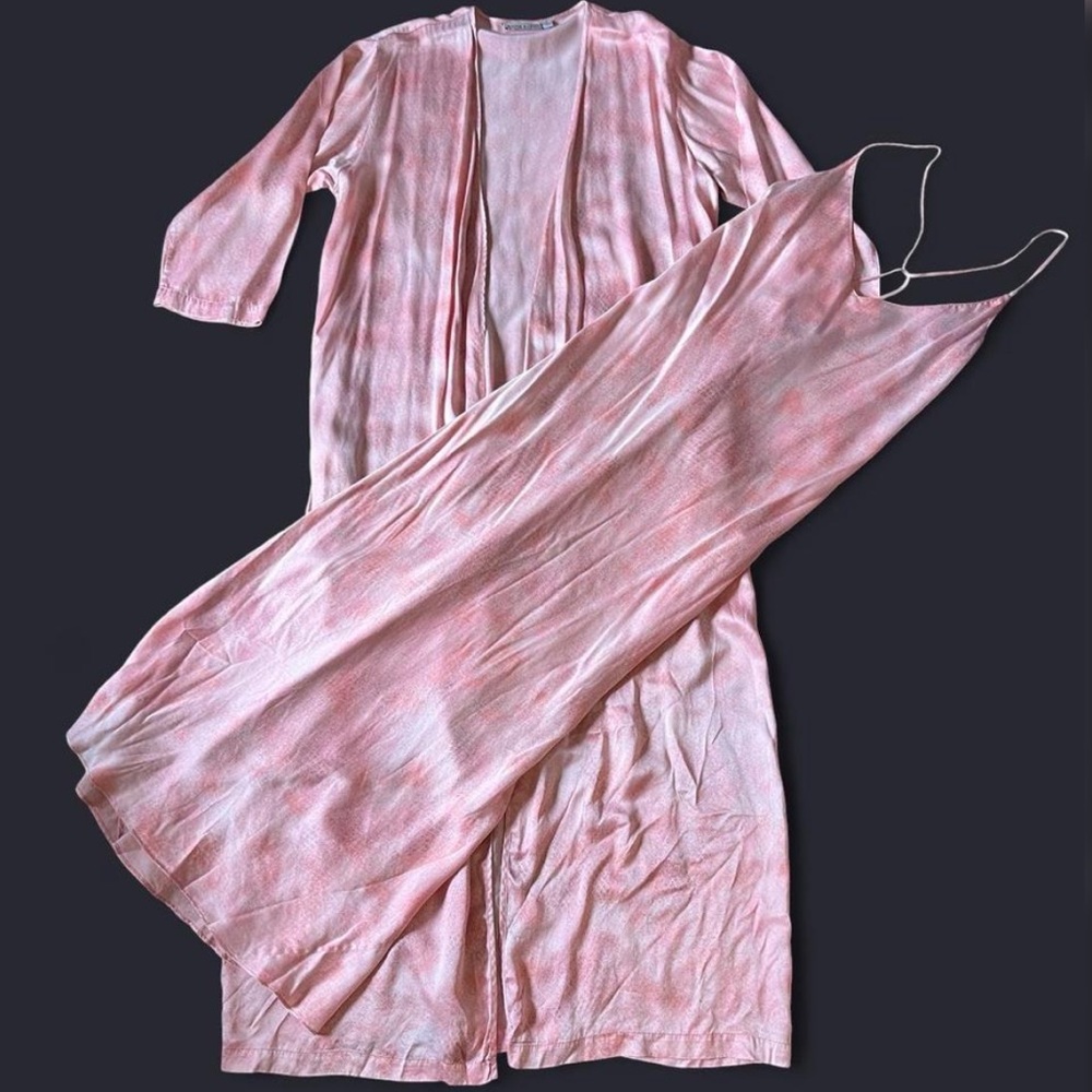 Vintage Anne Klein 100% Pure Silk Blush Pink Robe & Slip Set | 90s Quiet Luxury